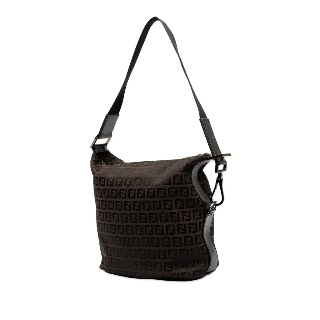 Fendi Zucchino Canvas Shoulder Bag Brown Canvas Good - Back View