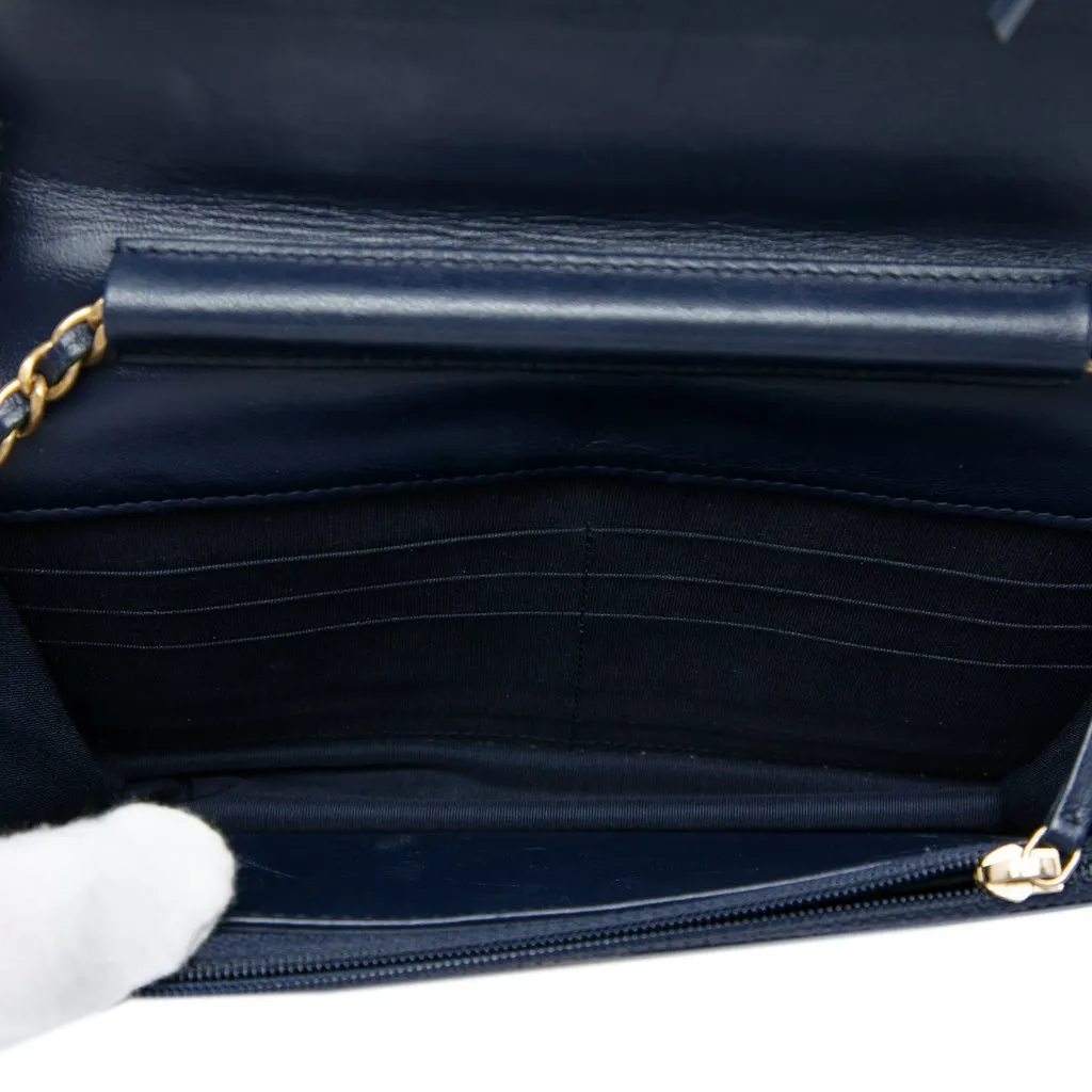 Chanel Quilted Lambskin Boy Wallet On Chain Blue Leather Very good - Model View