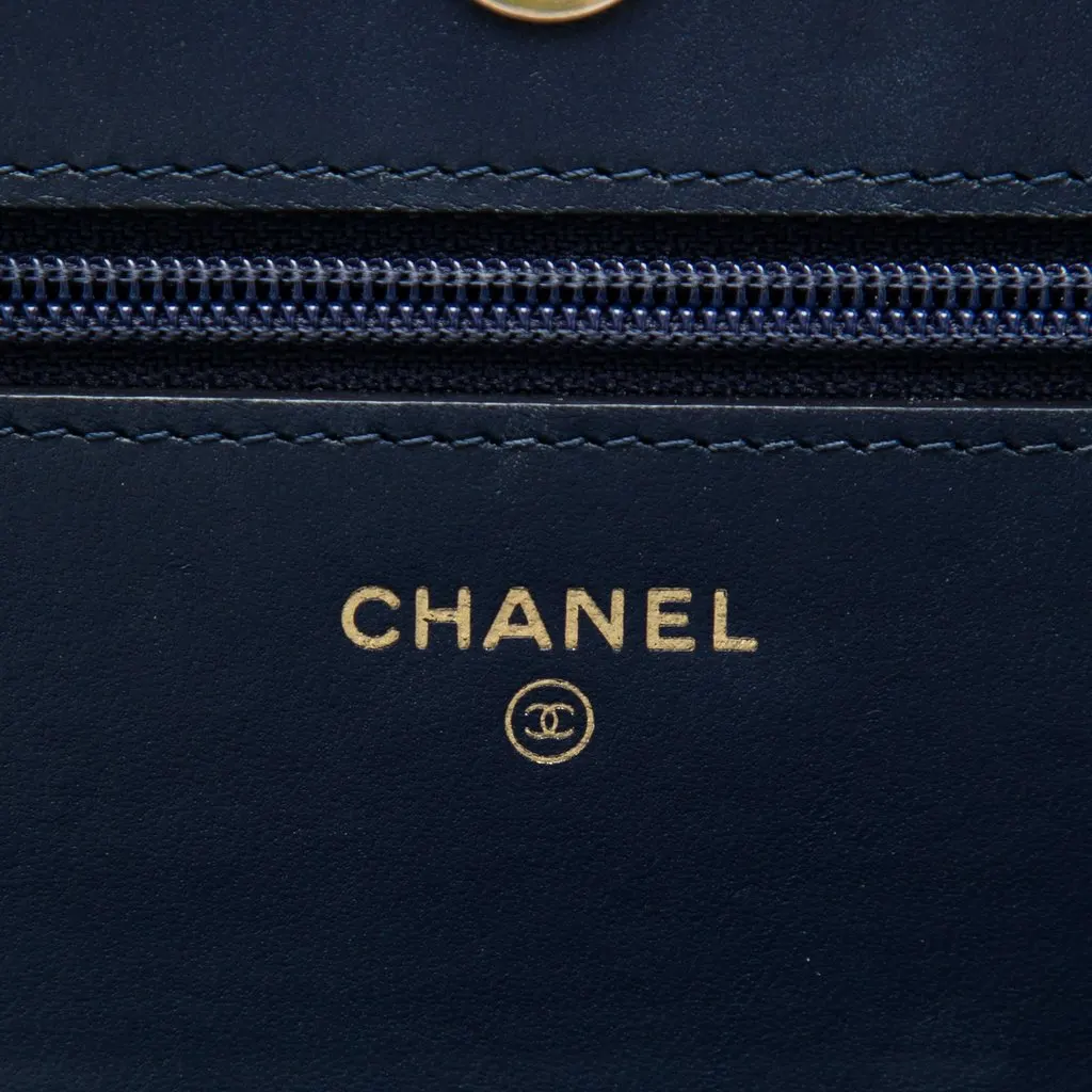 Chanel Quilted Lambskin Boy Wallet On Chain Blue Leather Very good - Box View