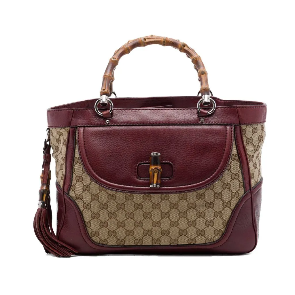 Gucci Medium GG Canvas New Bamboo Tassel Tote Beige Canvas Very good - Front View