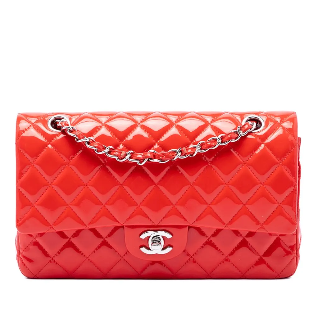 Chanel Medium Classic Patent Double Flap Red Leather Very good - Front View