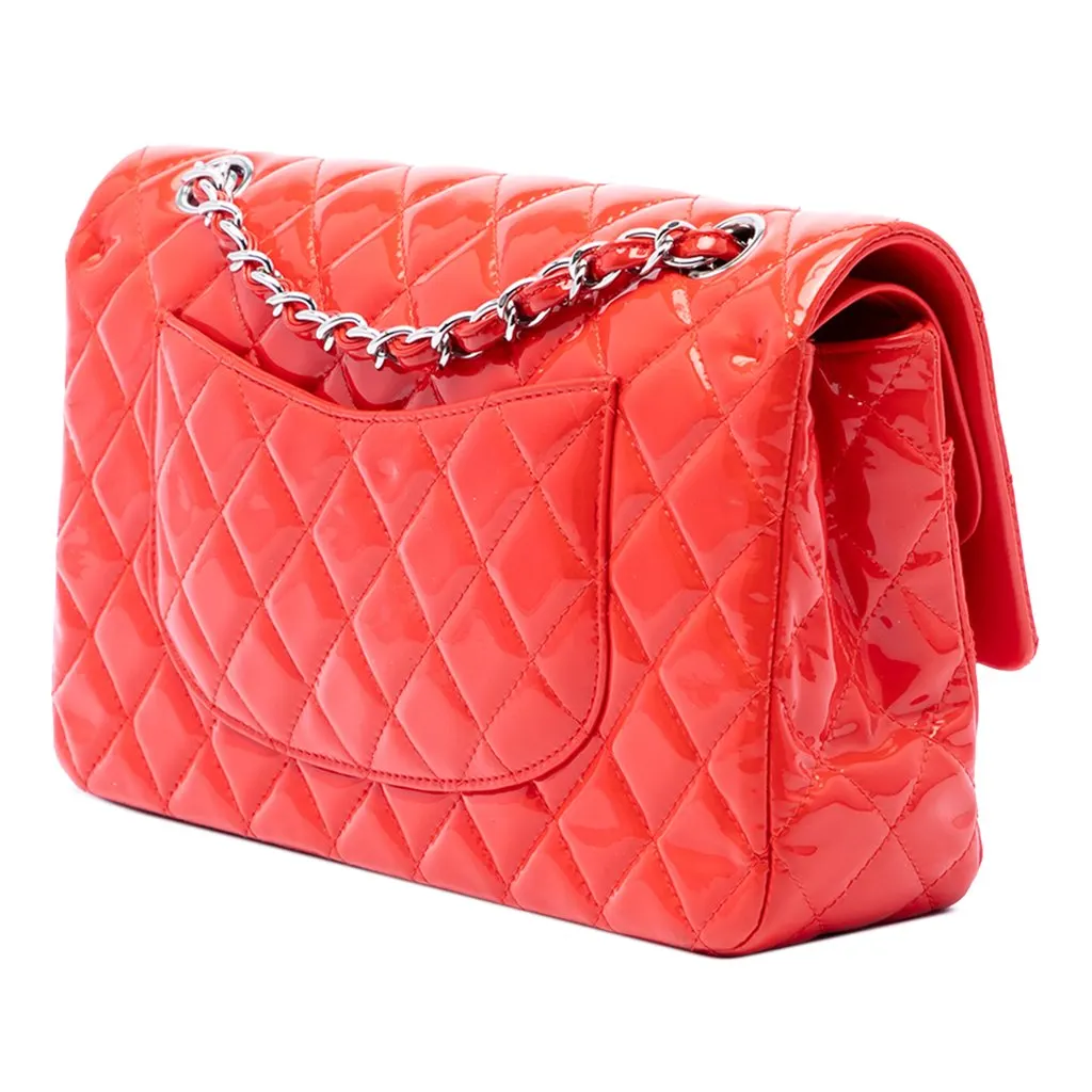 Chanel Medium Classic Patent Double Flap Red Leather Very good - Back View