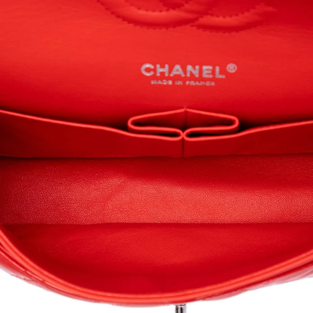 Chanel Medium Classic Patent Double Flap Red Leather Very good - Model View