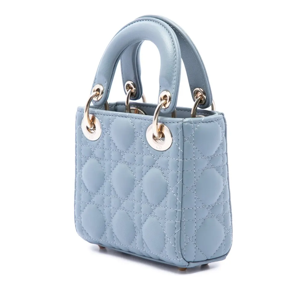Dior Micro Lambskin Cannage Lady Dior Blue Leather Very good - Back View