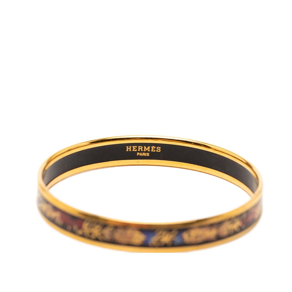 HERMES 魚とコーラル模様 バングル Hermès Narrow Enamel Coral Fish Bangle 65 Black | Pre-Owned