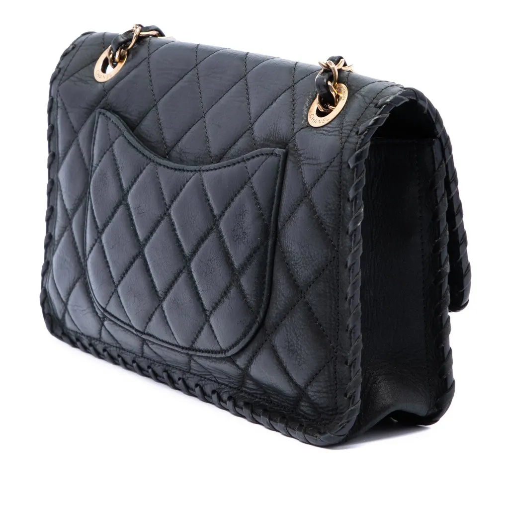Chanel Medium Classic Calfskin Happy Stitch Flap Black Leather Very good - Back View