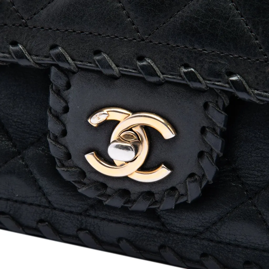 Chanel Medium Classic Calfskin Happy Stitch Flap Black Leather Very good - Box View