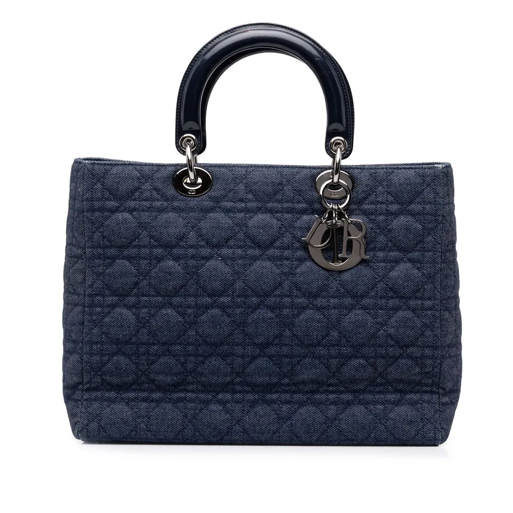 Dior Large Denim Cannage Lady Dior Blue Denim Very good - Front View