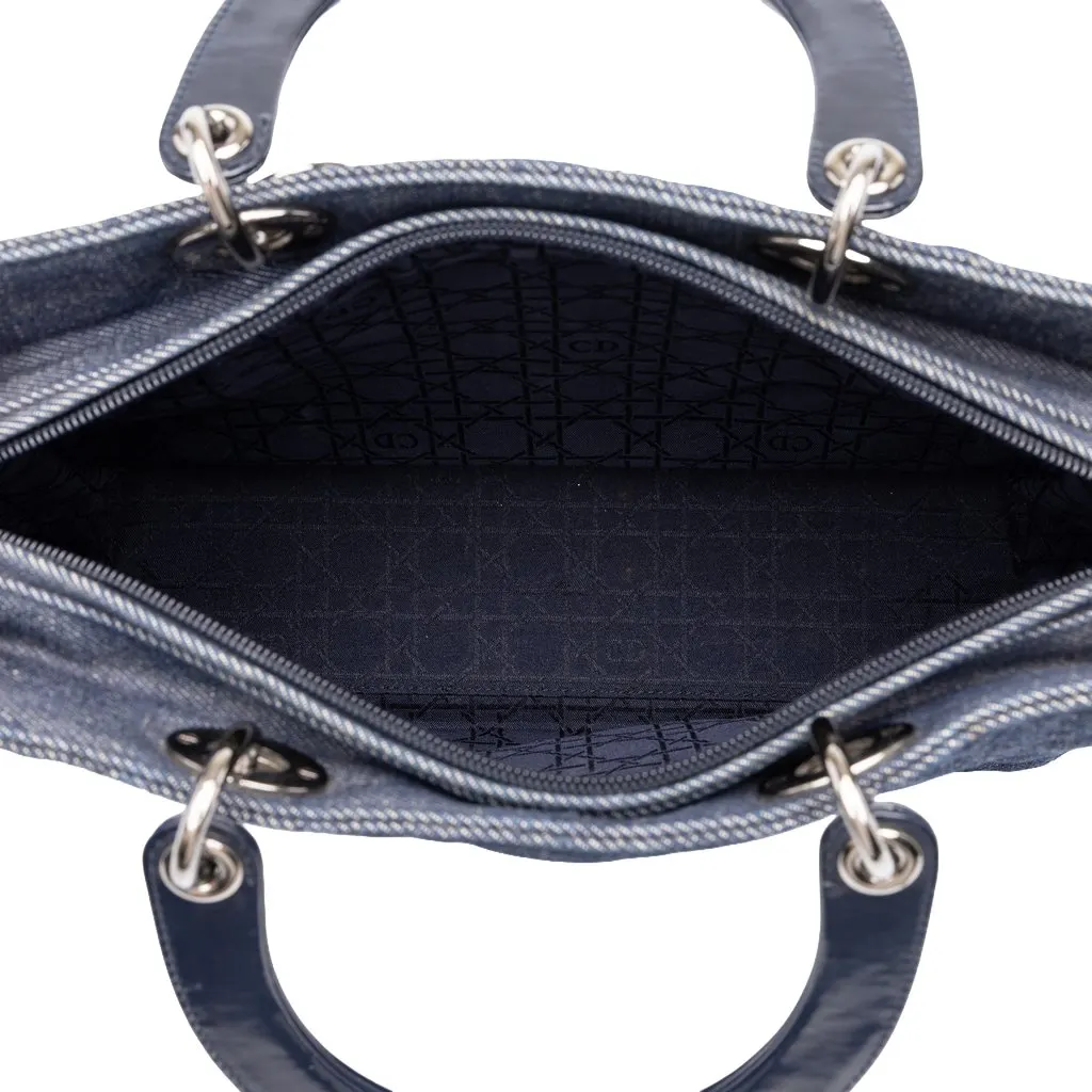 Dior Large Denim Cannage Lady Dior Blue Denim Very good - Model View