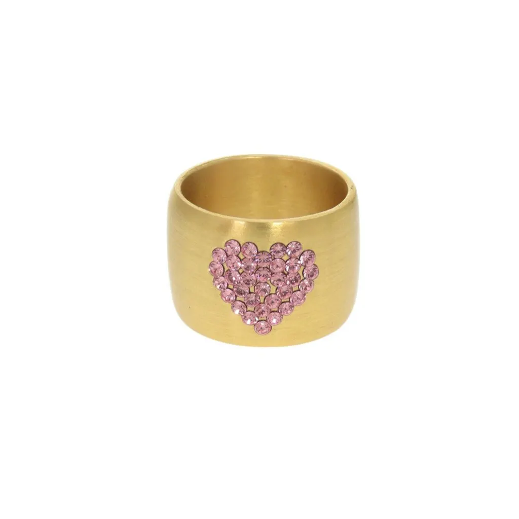 Chanel CC Gold Plated Crystals Heart Ring Gold Metal Very good - Front View