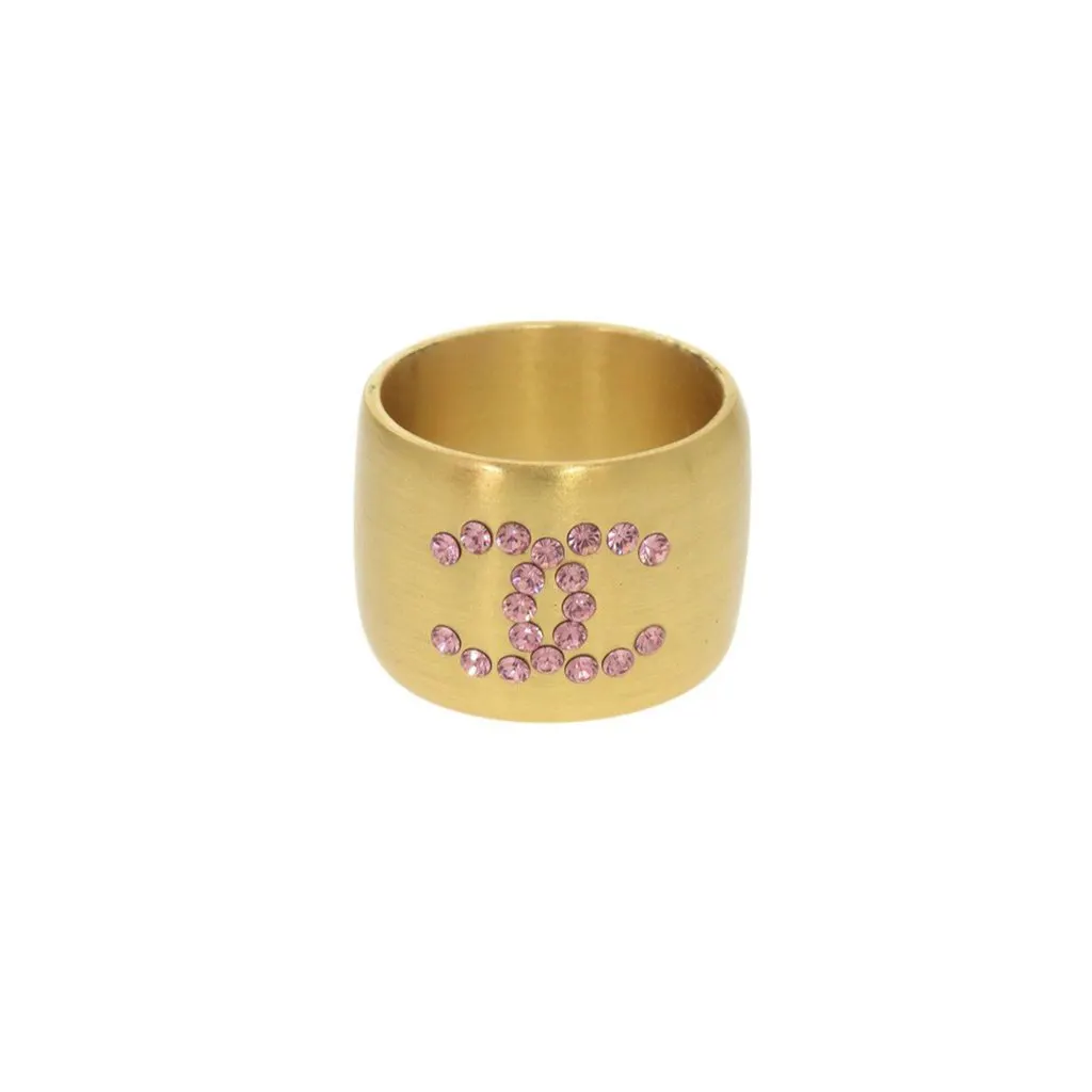 Chanel CC Gold Plated Crystals Heart Ring Gold Metal Very good - Back View
