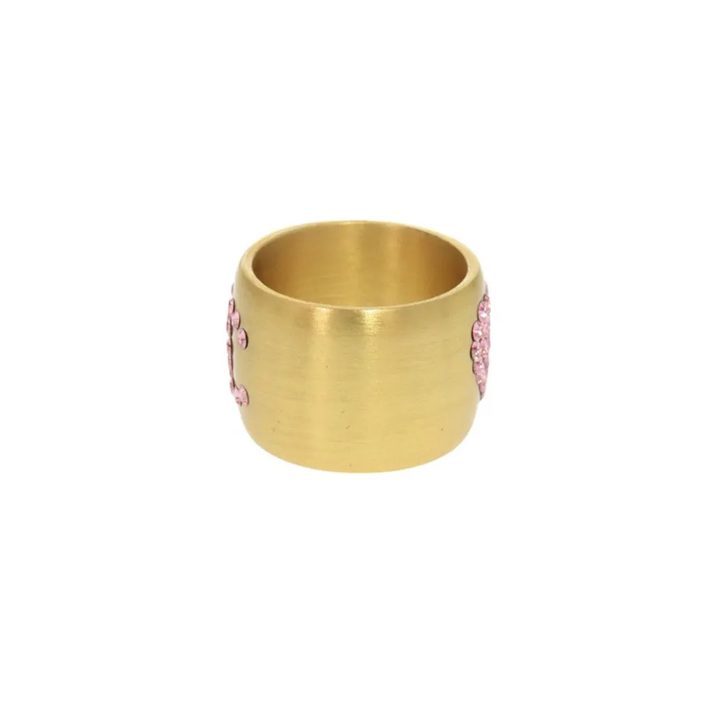 Chanel CC Gold Plated Crystals Heart Ring Gold Metal Very good - Inside View