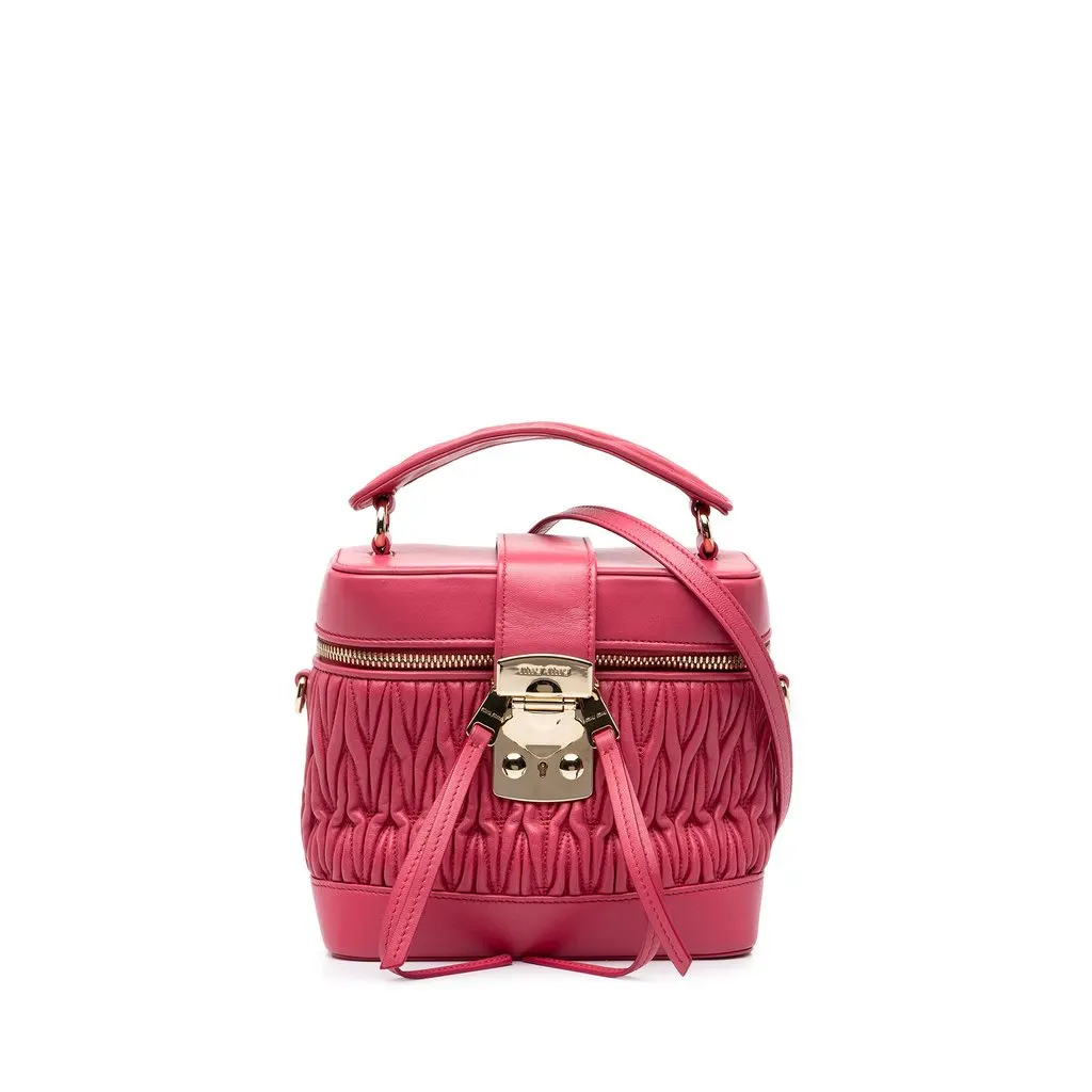 Miu Miu Matelasse Nappa Top Handle Vanity Case Pink Leather Very good - Front View