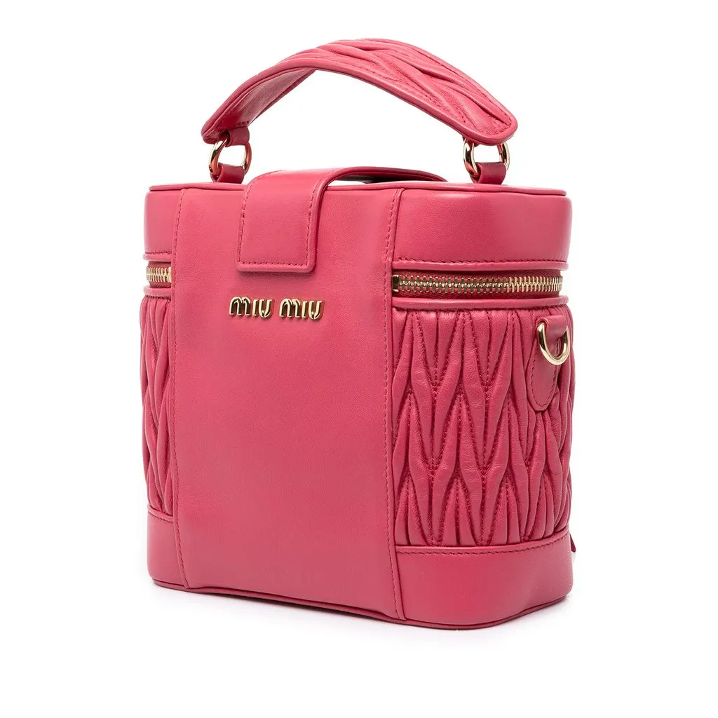 Miu Miu Matelasse Nappa Top Handle Vanity Case Pink Leather Very good - Back View