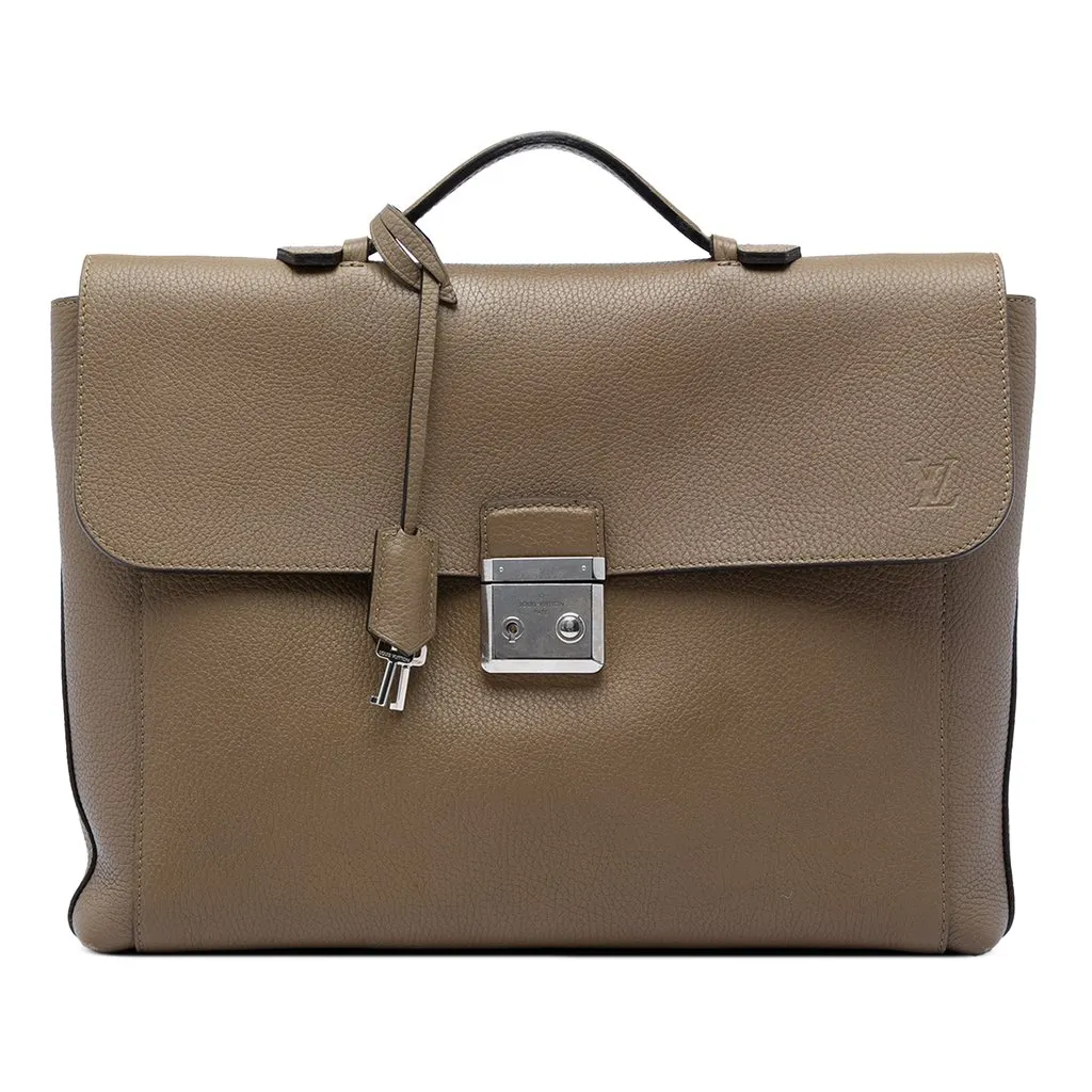 Louis Vuitton Taurillon Serviette Dorian Briefcase Brown Leather Good - Front View
