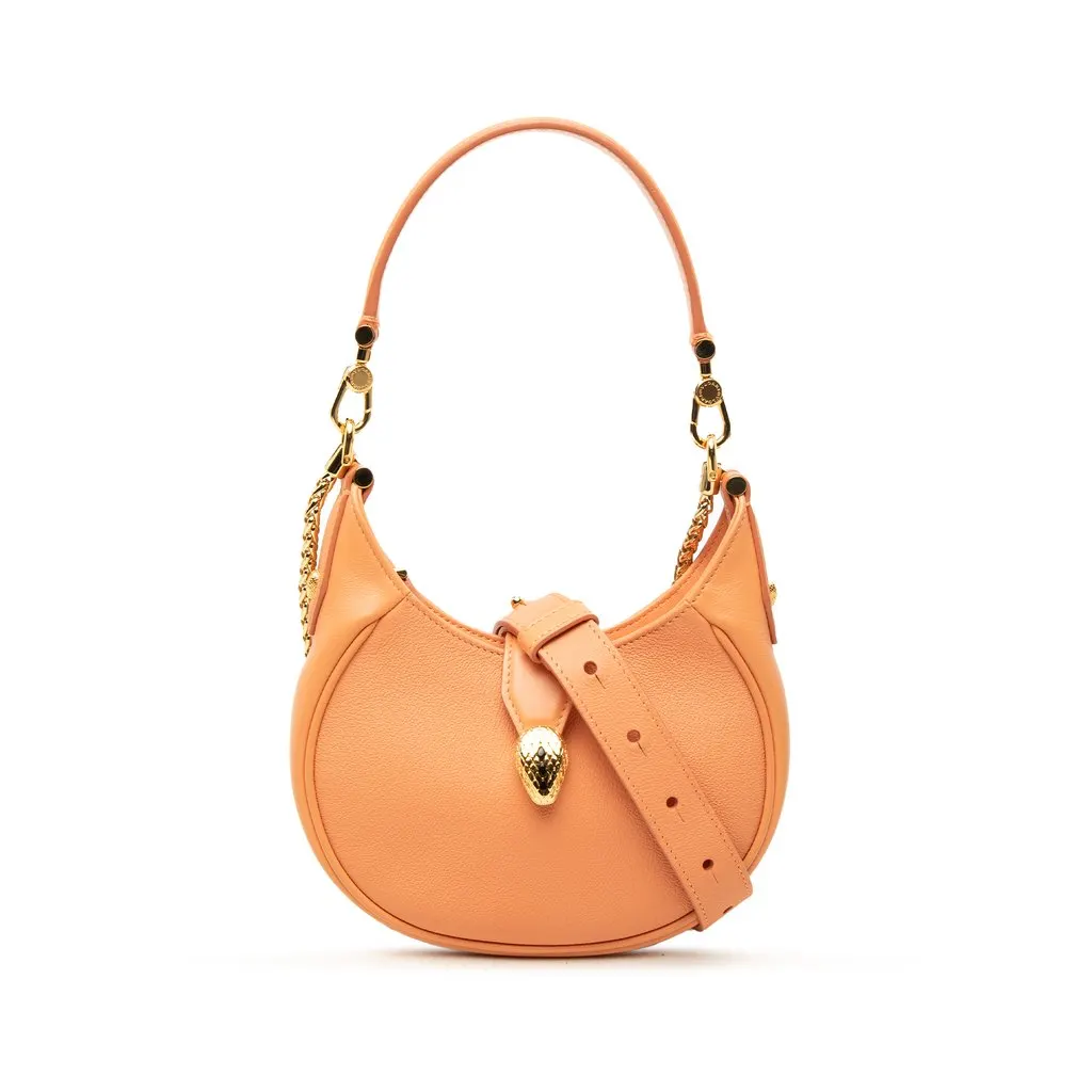 Bvlgari Small Leather Serpenti Ellipse Satchel Orange Leather Very good - Front View