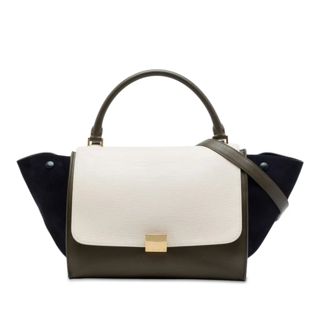 Celine Medium Tricolor Leather Trapeze Satchel Brown Leather Very good - Front View