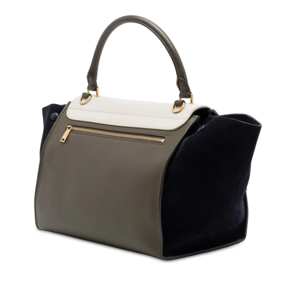 Celine Medium Tricolor Leather Trapeze Satchel Brown Leather Very good - Back View