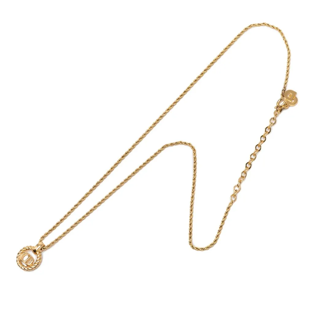 Dior Gold Plated CD Logo Pendant Necklace Gold Metal Very good - Front View