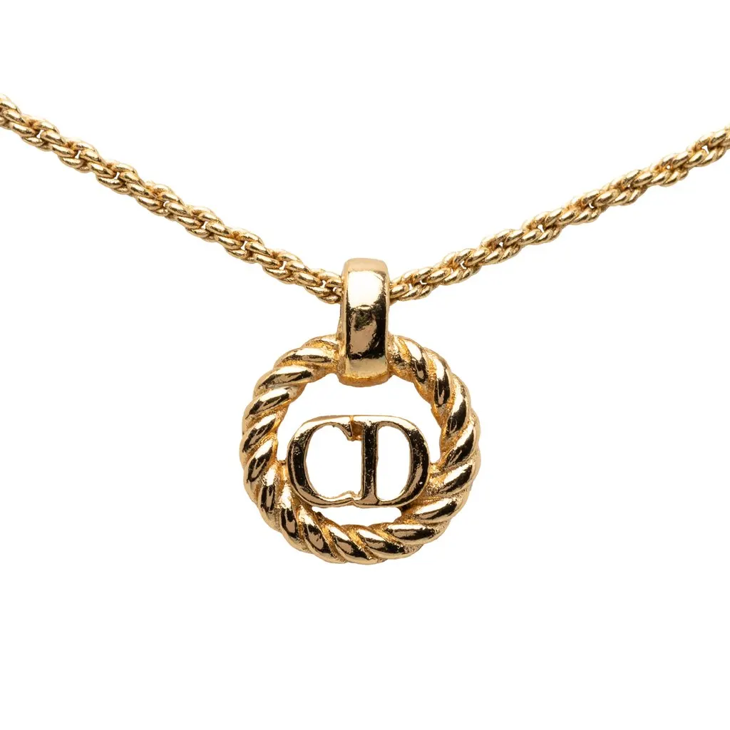 Dior Gold Plated CD Logo Pendant Necklace Gold Metal Very good - Back View