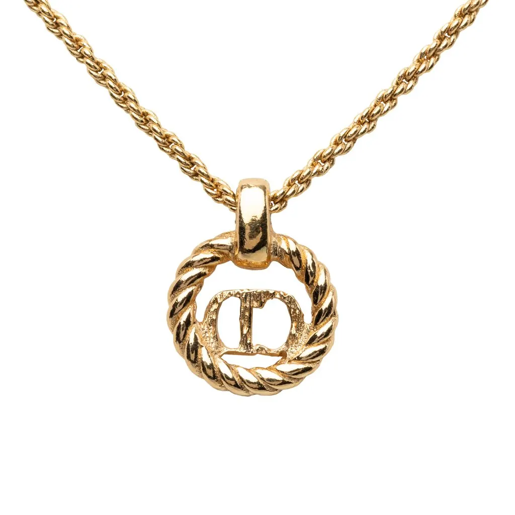 Dior Gold Plated CD Logo Pendant Necklace Gold Metal Very good - Inside View