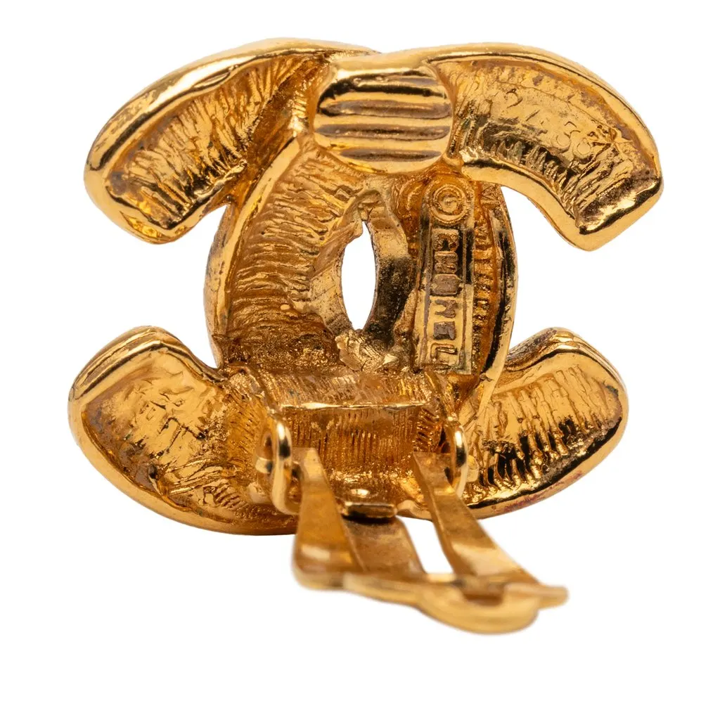 Chanel CC Quilted Gold Plated Clip On Earrings Gold Metal Very good - Inside View