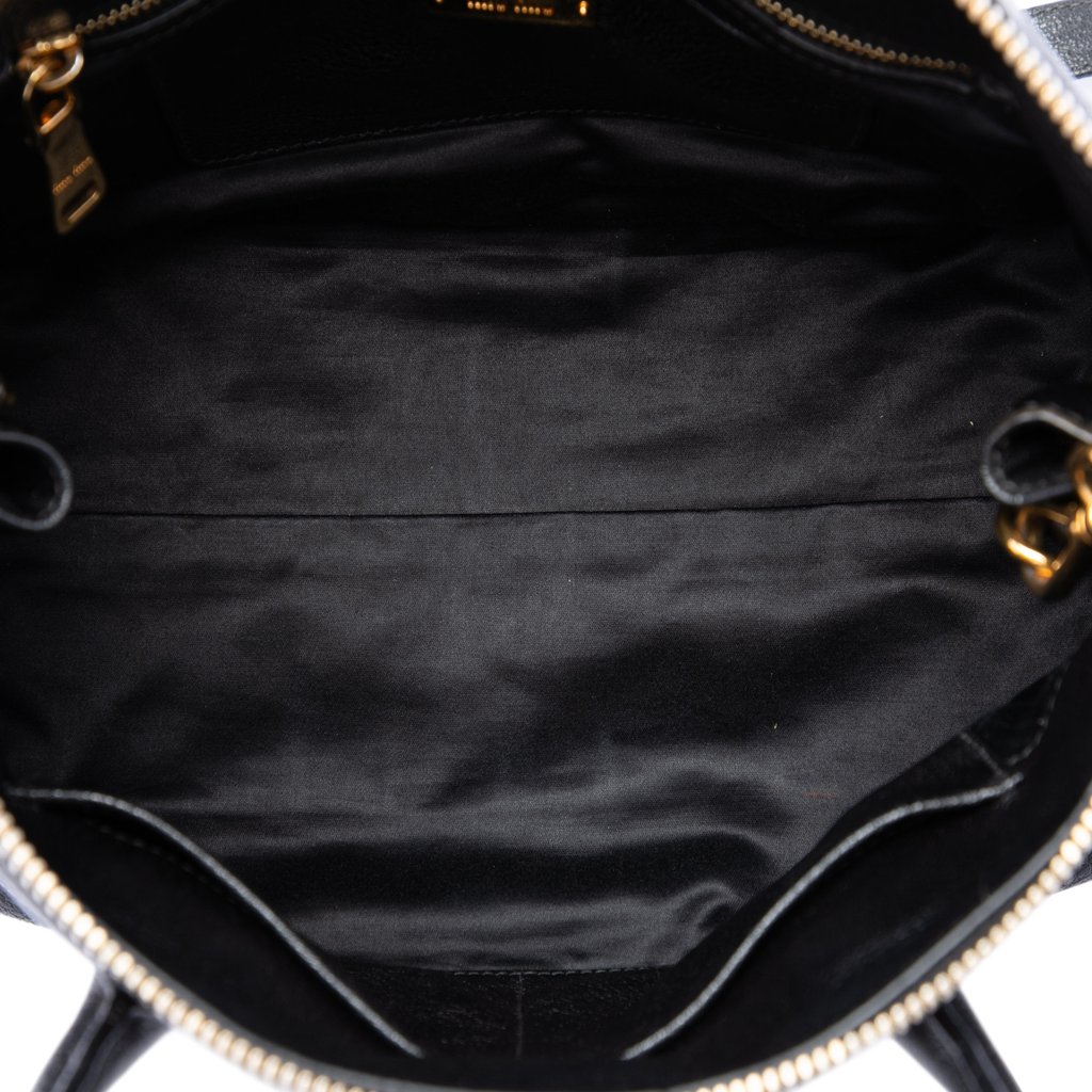 Miu Miu Goatskin Madras Zip Satchel Black Large Leather