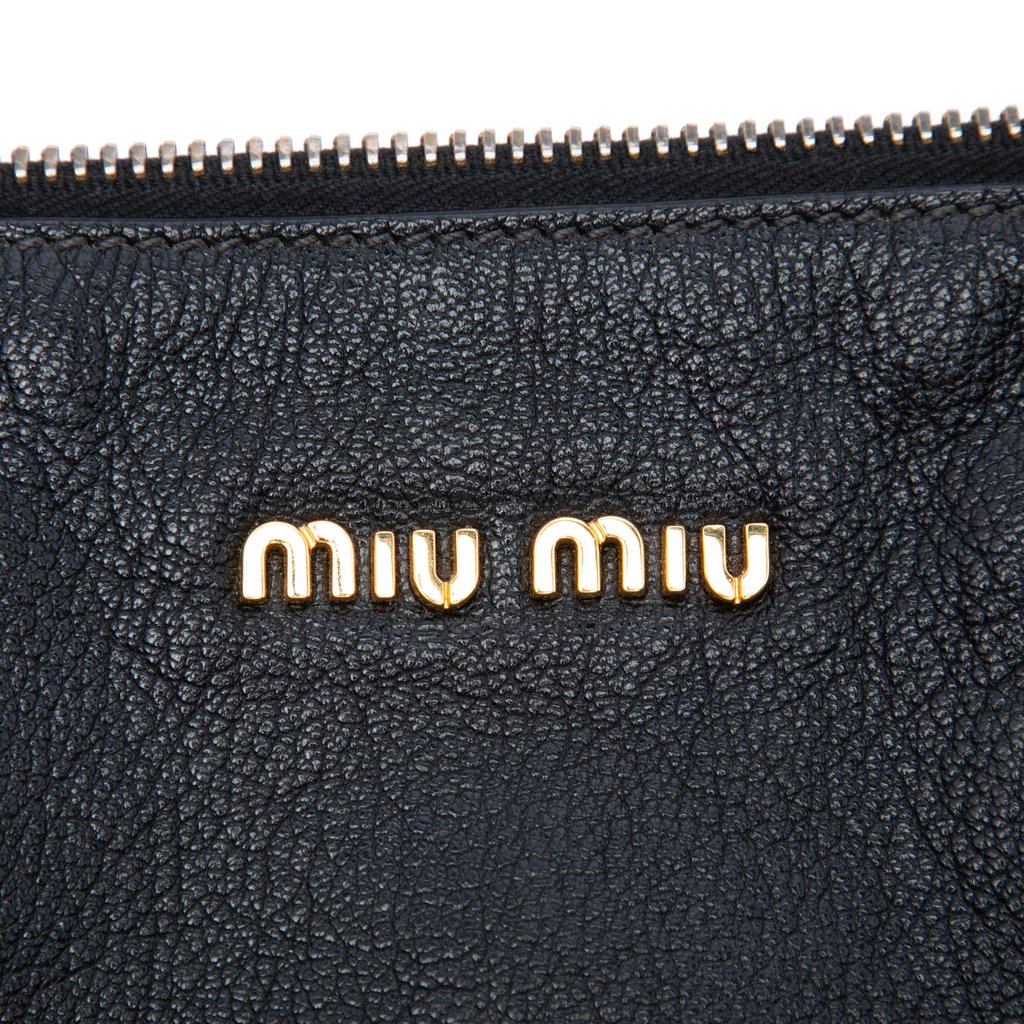 Miu Miu Goatskin Madras Zip Satchel Black Large Leather