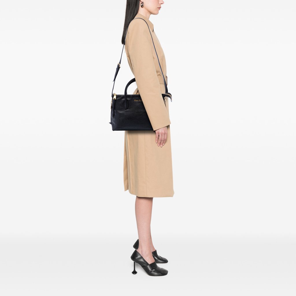 Miu Miu Goatskin Madras Zip Satchel Black Large Leather