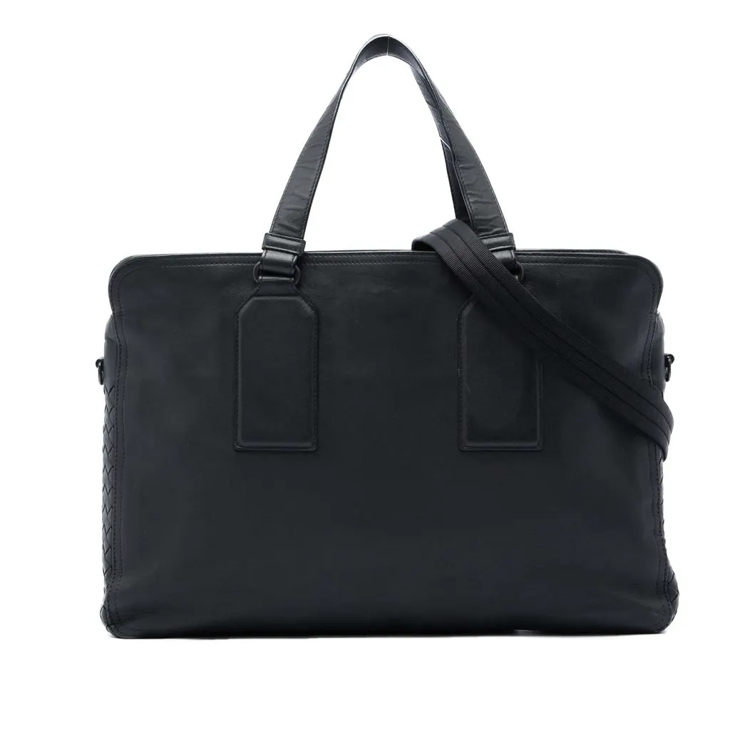 Bottega Veneta Intrecciato Trimmed Nappa Business Bag Black Leather Very good - Front View