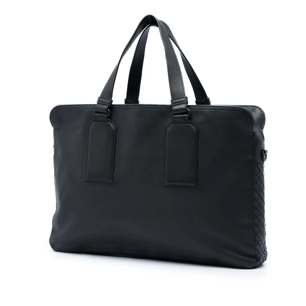 Bottega Veneta Intrecciato Trimmed Nappa Business Bag Black Leather Very good - Back View
