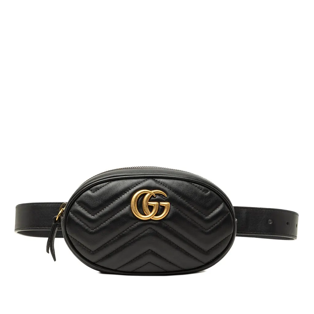 Gucci GG Marmont Matelasse Calfskin Belt Bag Black Leather Good - Front View
