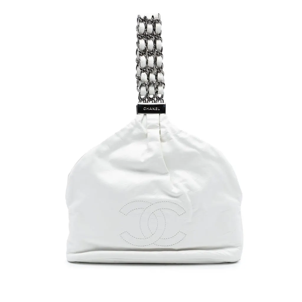 Chanel CC Lambskin Rock and Chain Hobo Bag White Leather Very good - Front View