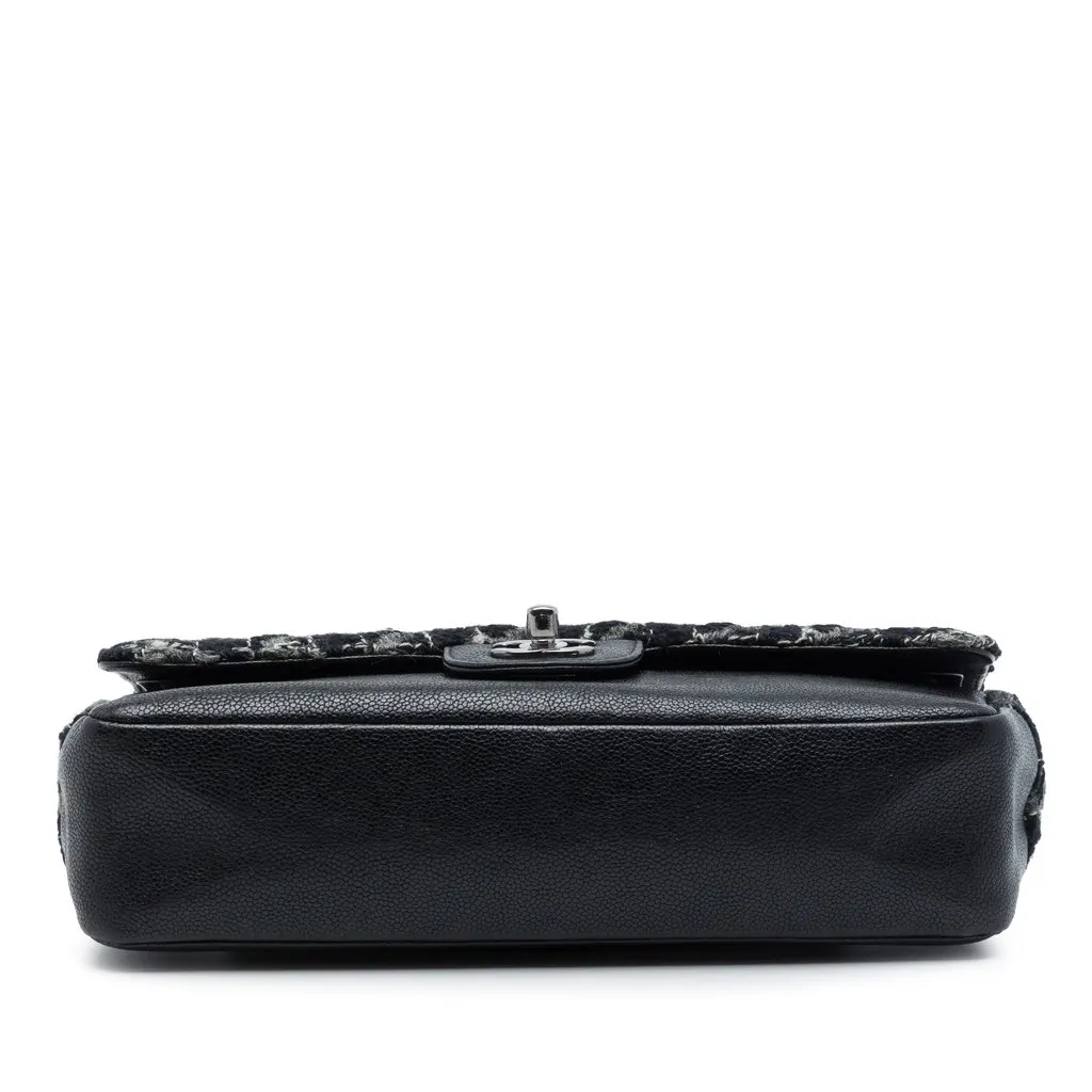 Chanel Medium Classic Tweed and Caviar Double Flap Black Very good - Inside View