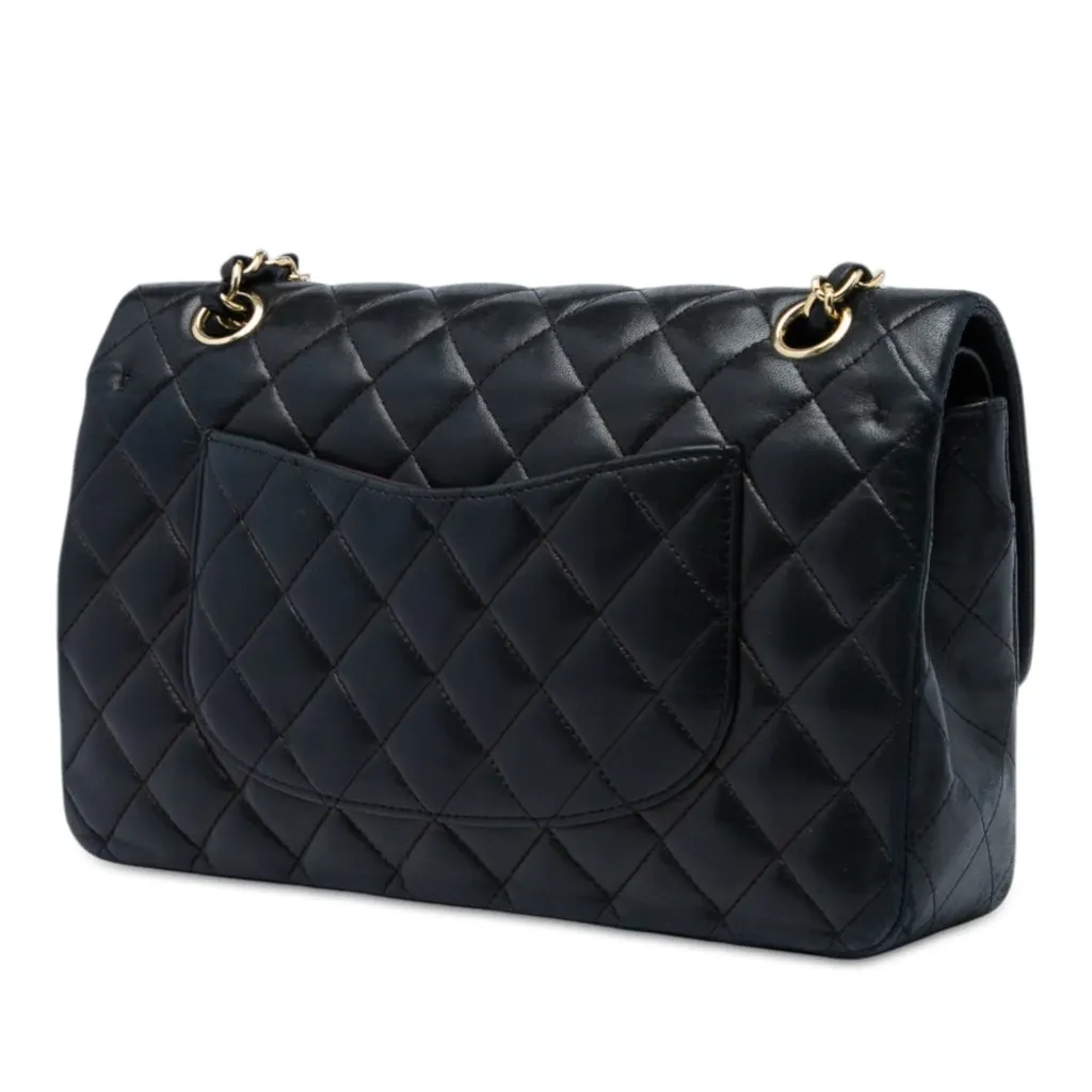 Chanel Medium Classic Lambskin Double Flap Black Leather Very good - Back View