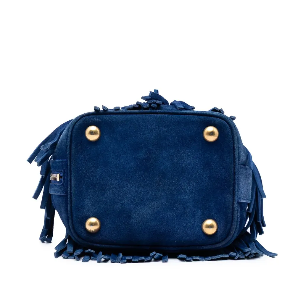 Saint Laurent Small Suede Emmanuelle Fringe Bucket Bag Blue Leather Very good - Inside View