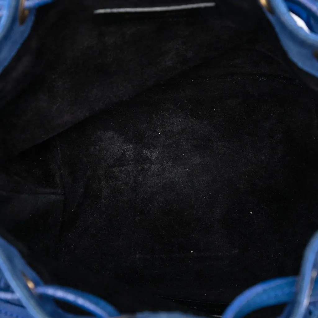 Saint Laurent Small Suede Emmanuelle Fringe Bucket Bag Blue Leather Very good - Model View