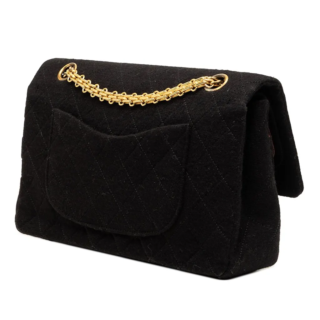 Chanel Medium Classic Jersey Bijoux Chain Double Flap Black Good - Back View