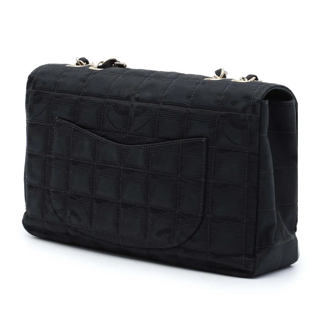 Chanel New Travel Line Medium Nylon Single Flap Black Very good - Back View