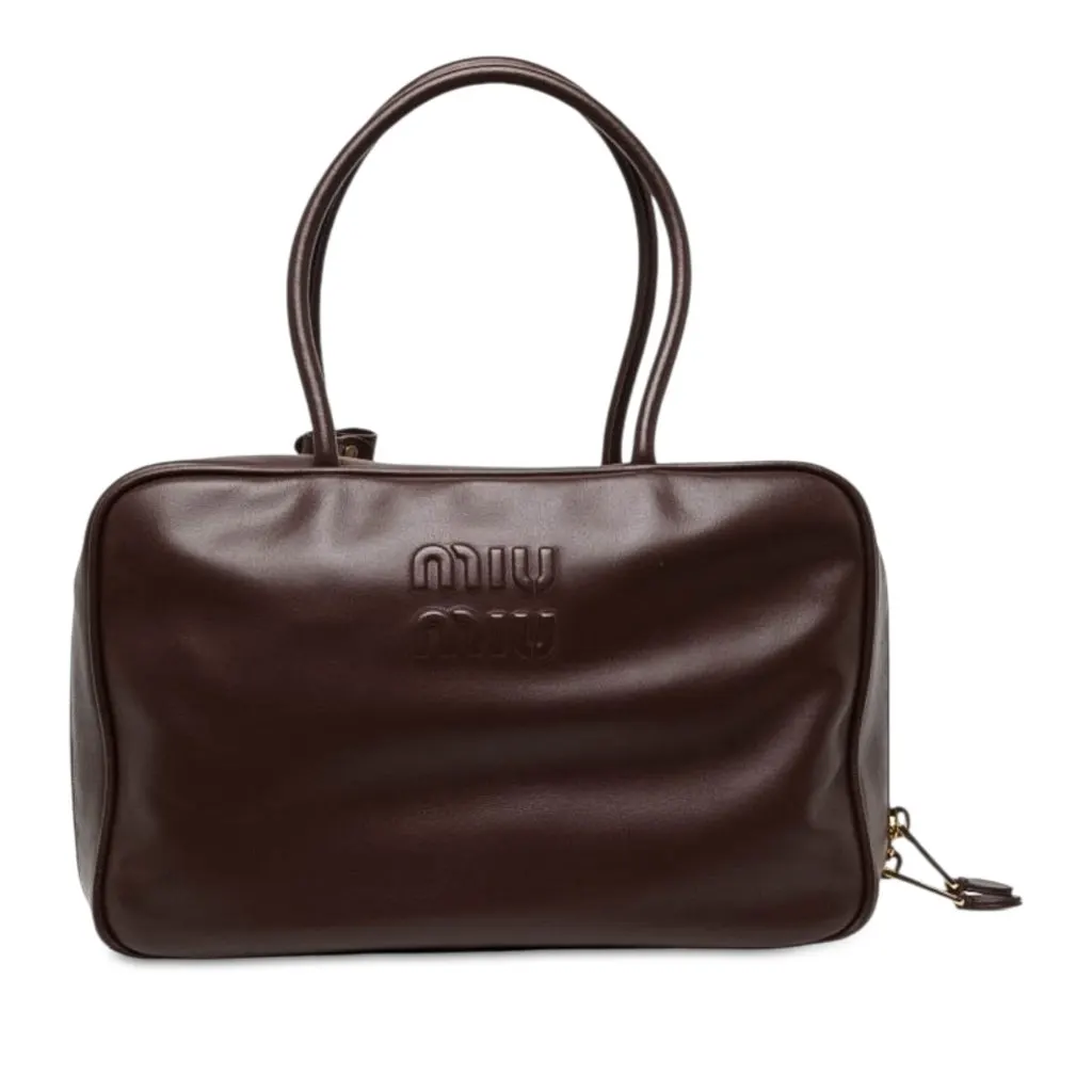 Miu Miu Large Calfskin Logo Beau Handbag Brown Leather Very good - Front View