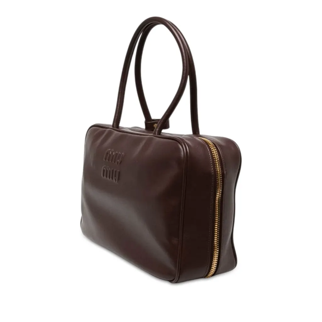Miu Miu Large Calfskin Logo Beau Handbag Brown Leather Very good - Back View