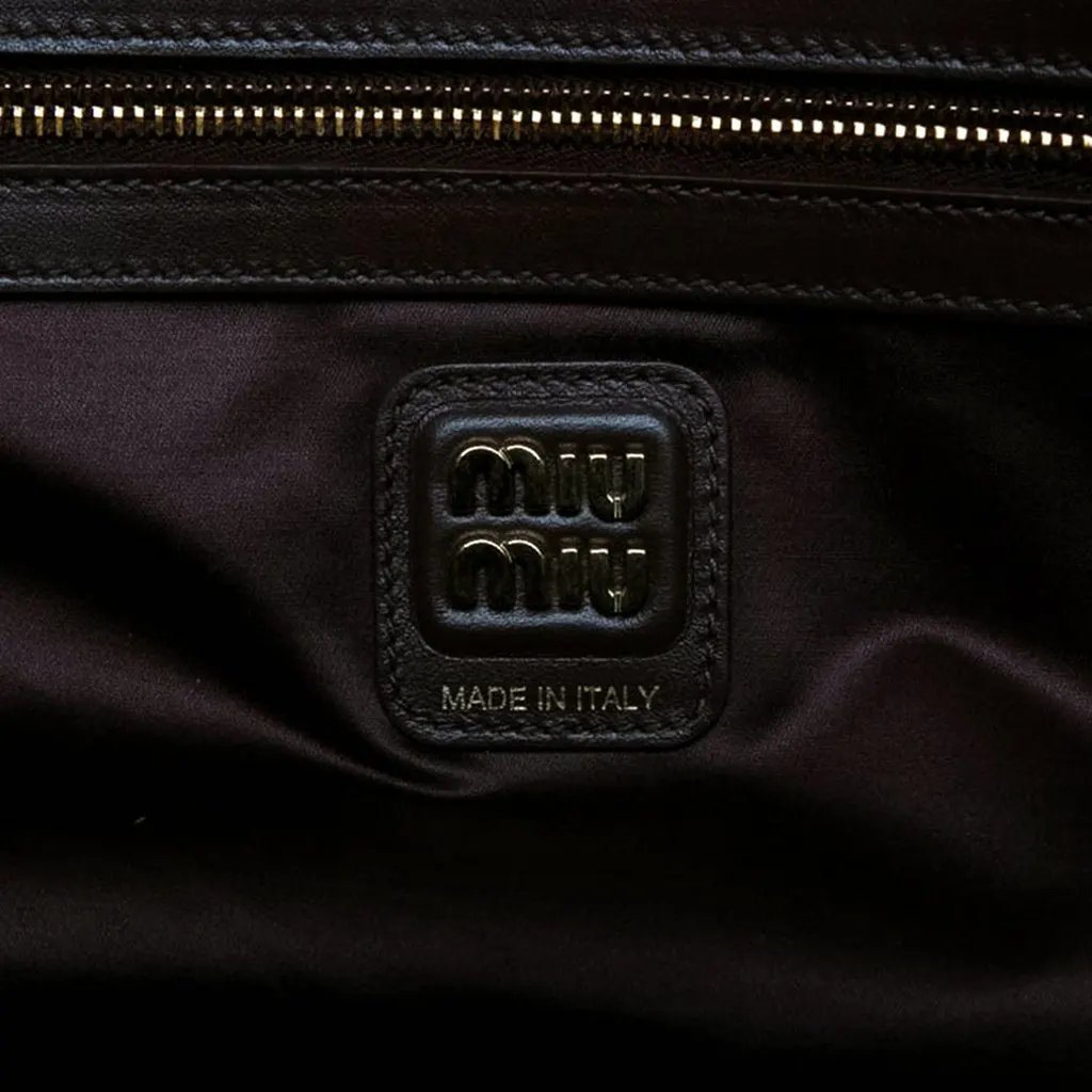Miu Miu Large Calfskin Logo Beau Handbag Brown Leather Very good - Box View