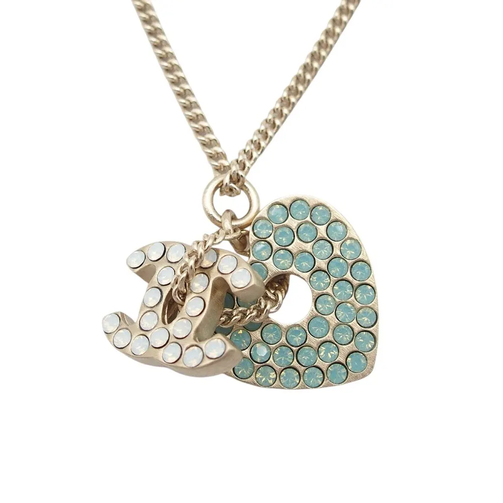 Chanel Gold Plated Rhinestone CC Logo and Heart Pendant Necklace Gold Metal Very good - Inside View