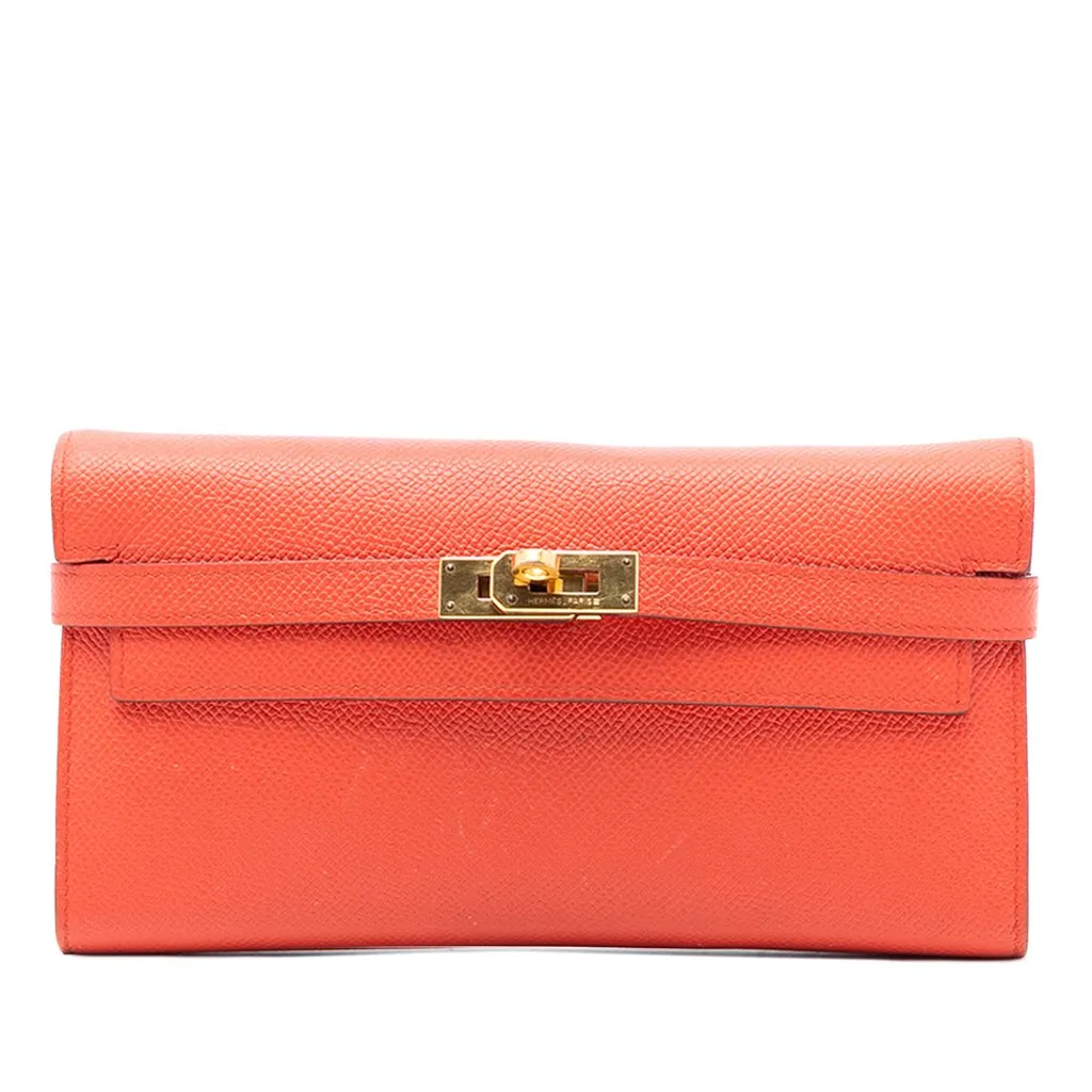 Hermès Epsom Kelly Longue Wallet Orange Leather Very good - Front View