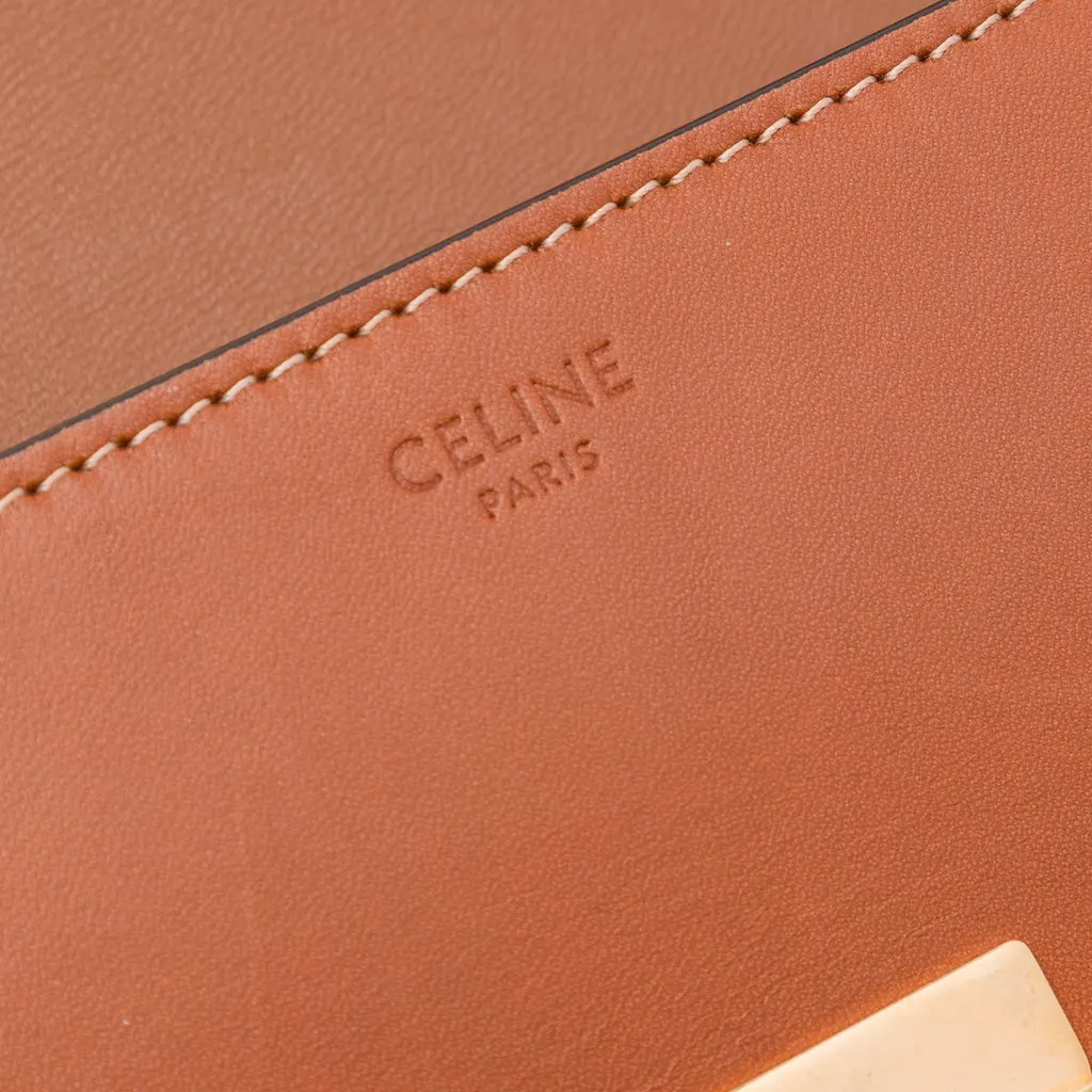 Celine Shiny Calfskin Claude Shoulder Bag Brown Leather Very good - Box View