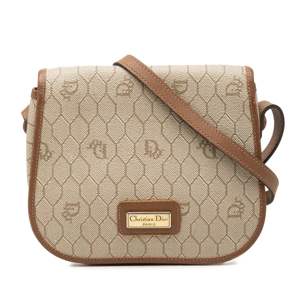 Dior Honeycomb Coated Canvas Crossbody Beige Canvas Good - Front View