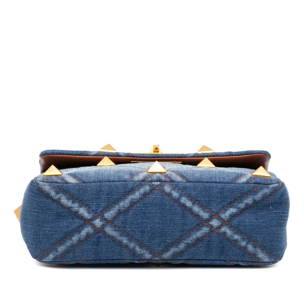 Valentino Medium Denim Roman Stud Satchel Blue Very good - Inside View