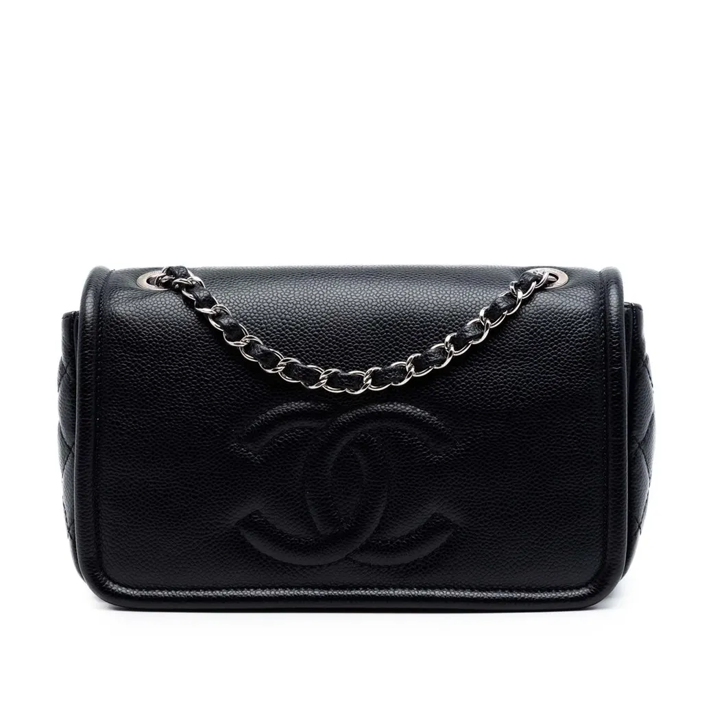 Chanel Medium Caviar CC Timeless Flap Black Leather Very good - Front View