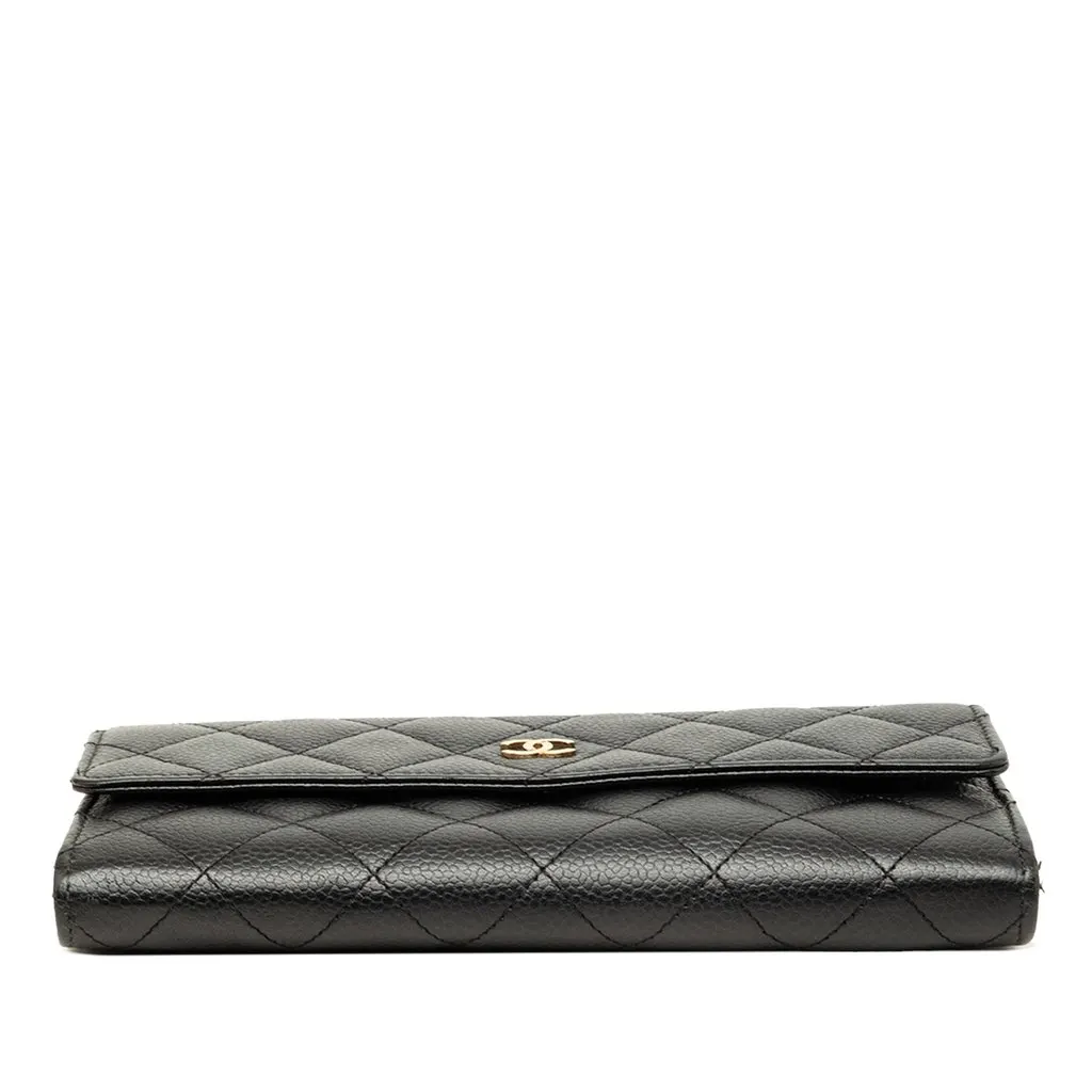 Chanel CC Quilted Caviar Flap Long Wallet Black Leather Very good - Inside View