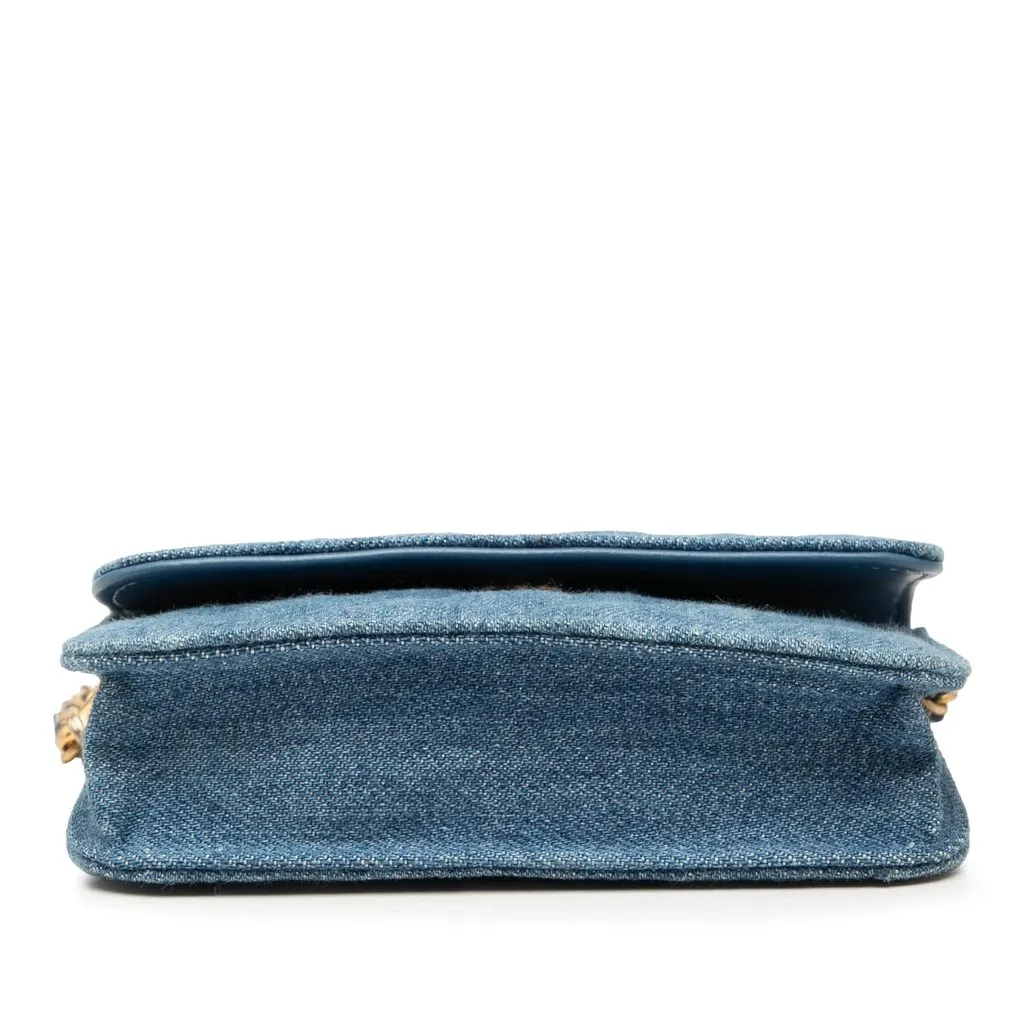 Chanel Mini Quilted Denim Pearl Crush Clutch with Chain Blue Very good - Inside View